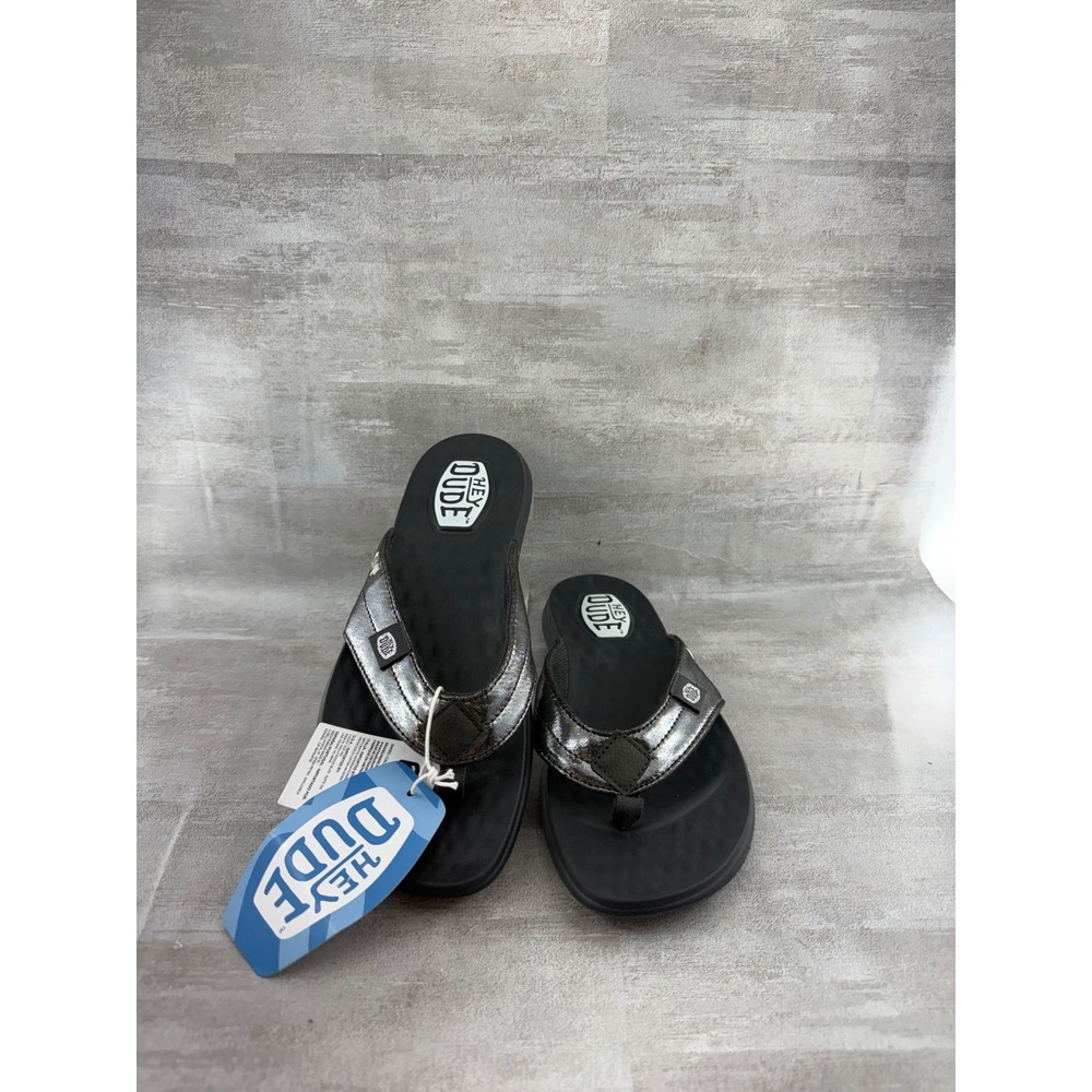 Hey Dude Christi Flip Classic Black Shimmer Women Sandals Size 8 40771-0CB NEW